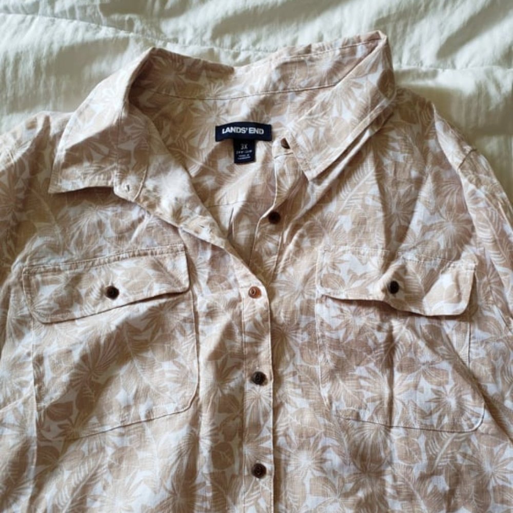 Lands End Womens Top Blouse Tropical Hawaiian 3X 24W 26W